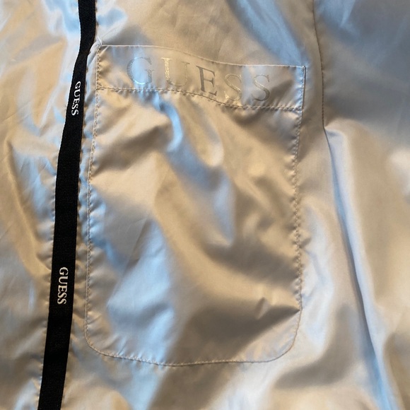 Guess Silver Puffer Hooded Jacket with Removable Faux Fur Women Size Small - Picture 8 of 16